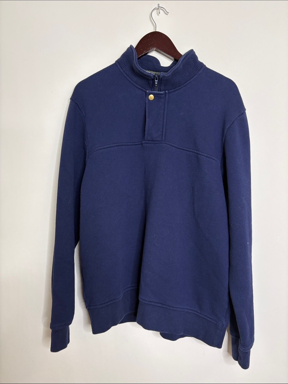 Orvis Navy Pullover with Light Blue Interior and Orange Trim. Large Men’s